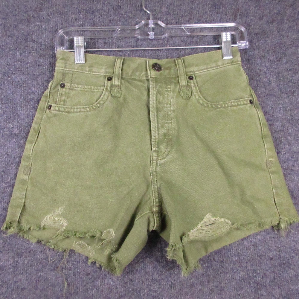 We The Free Shorts Womens 24 Green Denim High Rise Cutoff Frayed Hem 2" Inseam